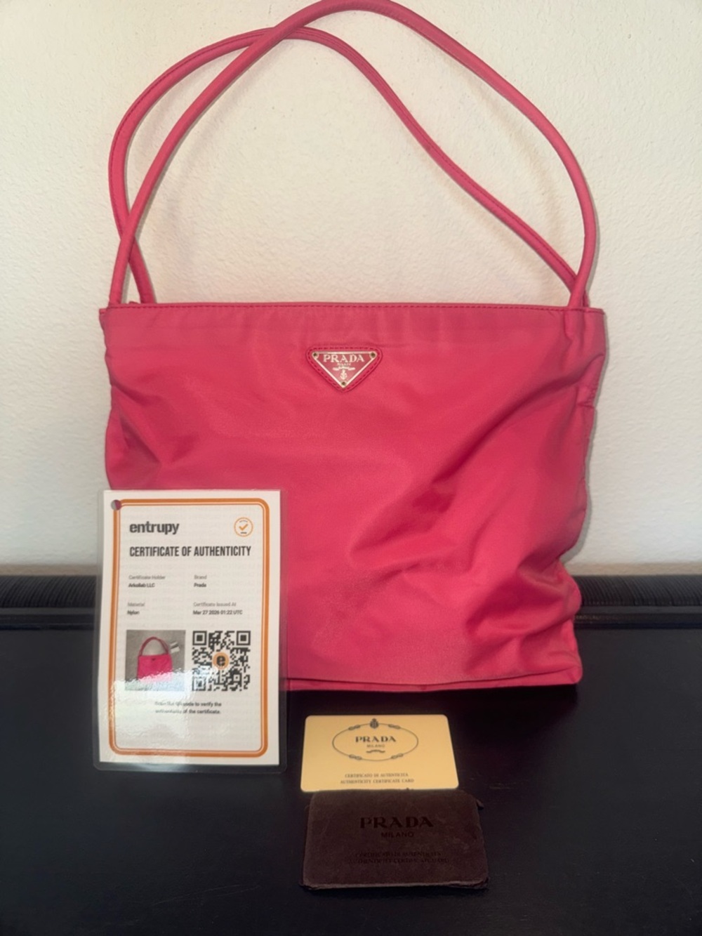Prada Hot Pink Nylon Double-Strap Shoulder Bag with COA